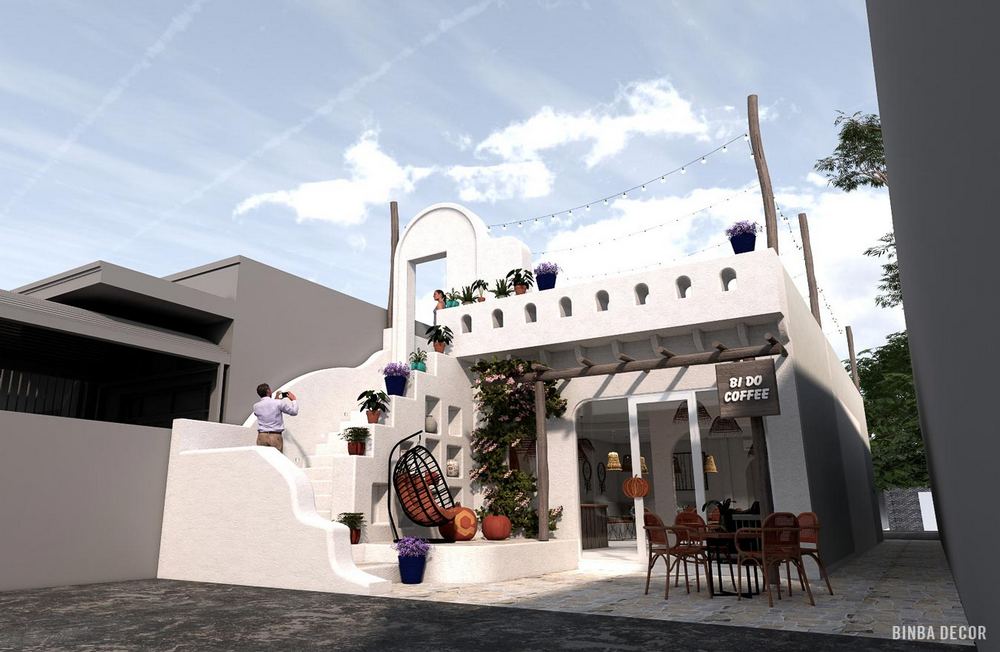 Mẫu thiết kế quán cafe phong cách Santorini