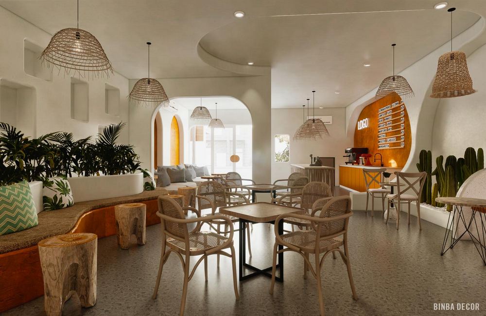 Mẫu thiết kế quán cafe phong cách Santorini