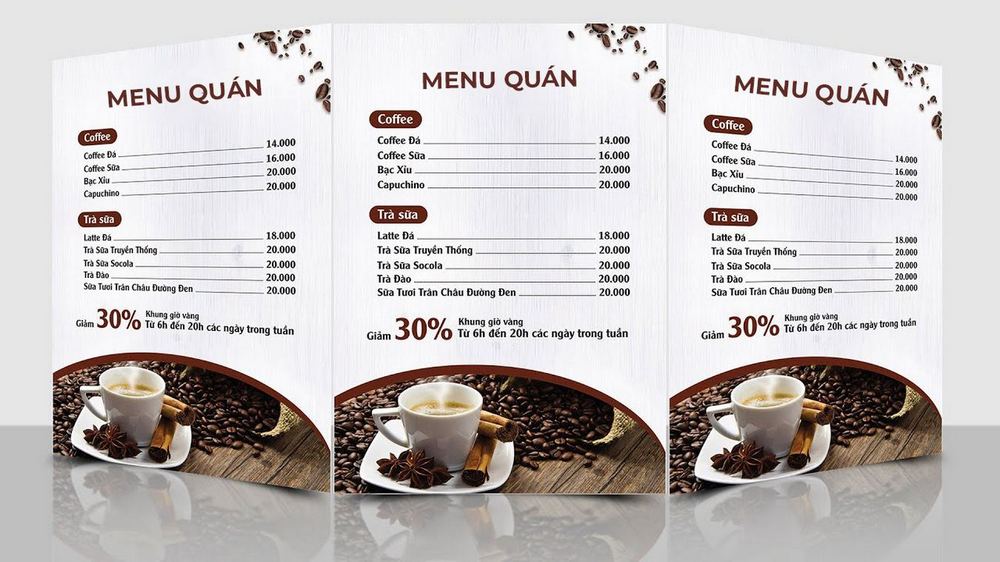 thiết kế menu của quán cafe